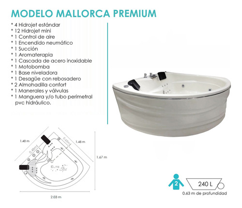 Tina Con Hidromasaje - Modelo Mallorca Premium - Elite Spa