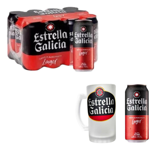 Cerveza Estrella Galicia Lata 473ml X 12und + Jarra Cervecer