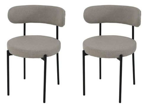 Conjunto 2 Cadeiras Estofada com Encosto Moderna de Jantar Cozinha Amy Camelia Tecido Linho Macio