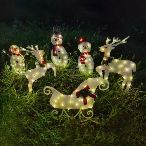 Y 6 Piezas De Luces De Jardín De Muñeco De Nieve Navideño