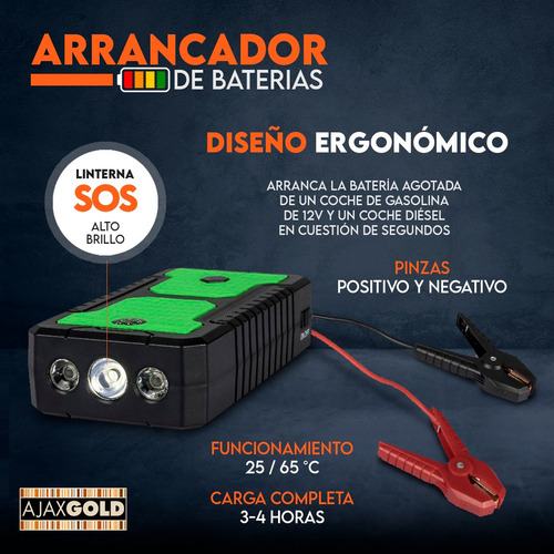 Imagen 5 de 10 de Arrancador Portátil Auto Moto Cargador De Baterías Usb Luz