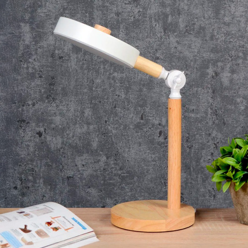 Lámpara Led De Escritorio, Base De Madera, Ajustable