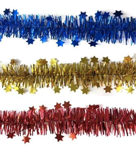Imagen 1 de 10 de Lameta Con Estrellas Pack X 3 - Boa Guirnalda Deco Navidad