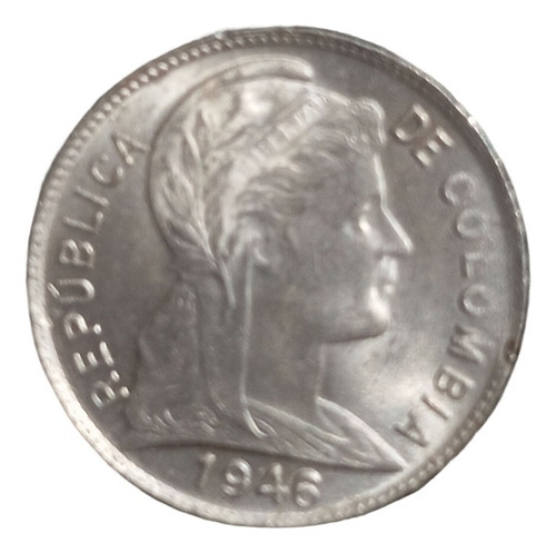  Moneda Colombia 1946 2 Centavos Nueva Error En Reverso !