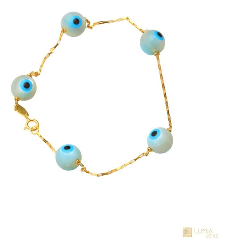 Pulseira Olhos Grego Bola De 8mm Em Ouro 18k