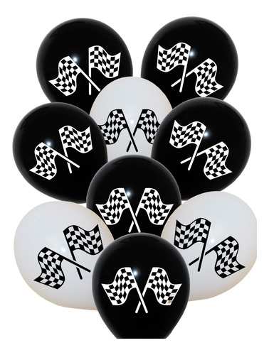 50 Globos Impresos  Racing  Blanco Y Negro 3 Caras 9 PuLG.