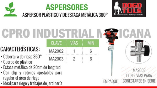 6 Aspersores De Plástico Con 2 Vía Estaca Metálica