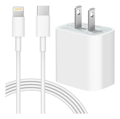 Cargador 20w Para Iphone Carga Rápida + Cable Usb C Original Blanco