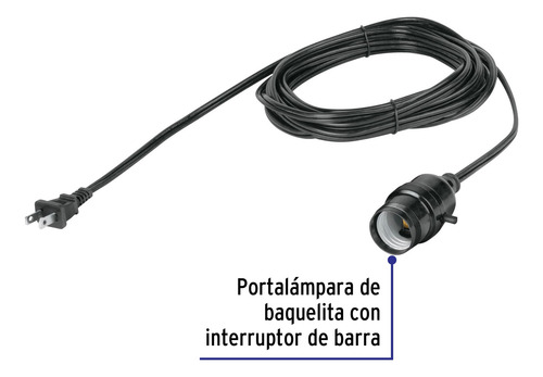 Portalámparas Con Cable De 6 M, Volteck 47143 Negro