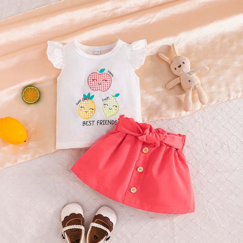 Conjunto De Ropa De Bebé Falda De Manga Corta Estampada 3y