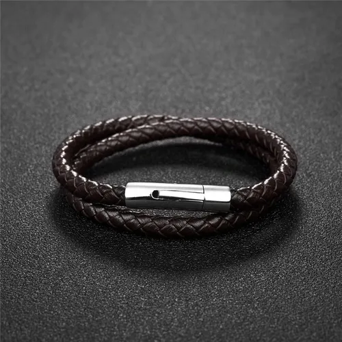 Pulsera De Hombre Cafe Mujer De Cuero Doble Giro Elegante