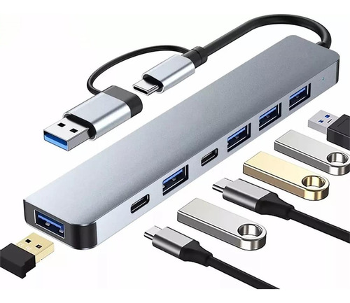 7 En 2 Puertos Tipo C Adaptador Usb Para Laptop Usb3.0 5gbps