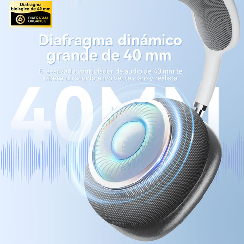 Audífonos Inalámbricos Over-ear Mecdets P9 Pro Max Con Bluetooth, Sonido De Bajos Profundos, Micrófono Integrado, Cancelación De Ruido, Plateado
