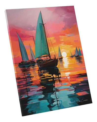 Quadro Barcos E O Pôr Do Sol | G | 100x75 | Moldura Interna