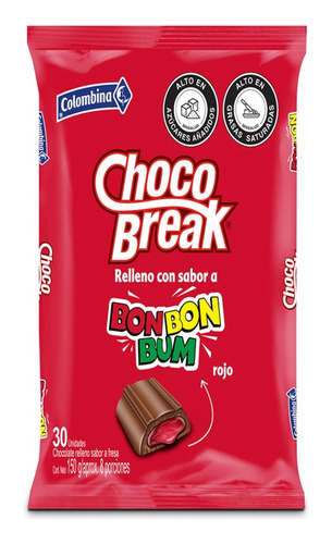 Chocolate Choco Break Bombombum Colombina 30 Unidades 