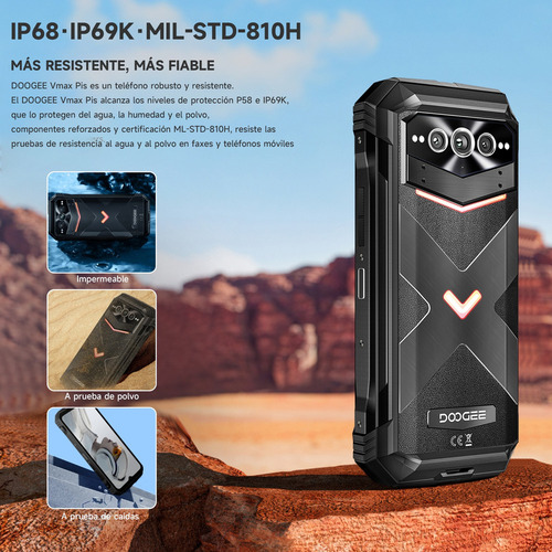 Doogee V Max Plus 16gb 512gb Negro Dual Sim 5g Smartphone Robusto 22000mah 200mp Camera 120hz Dimensity 7050 Android 14