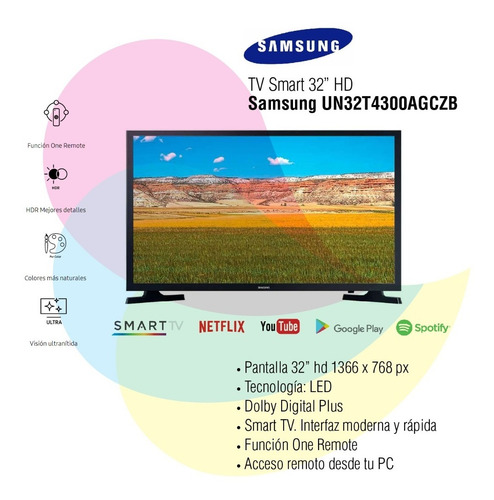 Imagen 2 de 8 de Smart Tv Samsung 32 Led Hd Un32t4300agczb Cuo