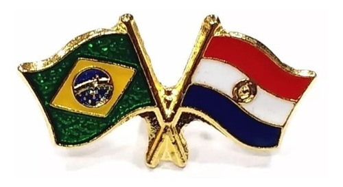 Bótom Pim Broche Bandeira Brasil X Paraguai Folheado A Ouro