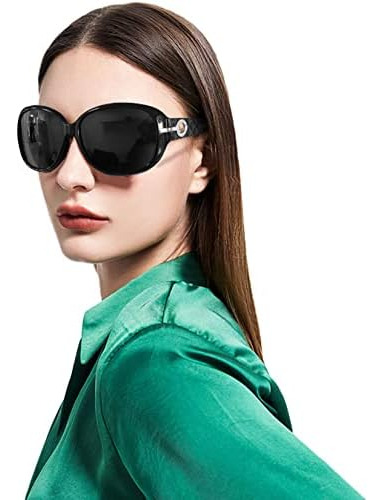 Anteojos De Sol Polarizados Para Mujer, De Gran Tamaño, Negr