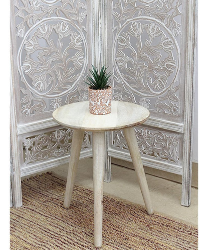 Artesanía De Algodón Mesa Auxiliar Redonda De Madera - Hecho