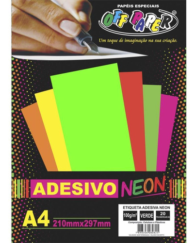 Papel A4 Neon Adesivo Verde 100g.