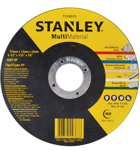 Disco De Corte Multimaterial 4.1/2 Sta8070 Stanley 25 Peças