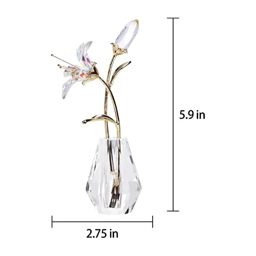 Ramo De Lirios De Cristal Con Florero - Figura De Colección