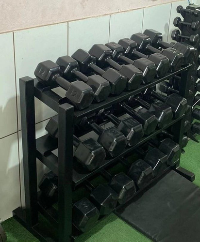 Jogo Dumbell Sextavado Emborrachado 12 A 20 Kg + Suporte