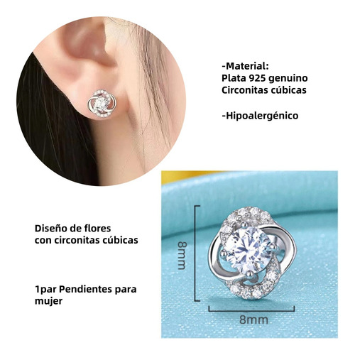 Aretes Mujer De Plata 925 Flor Zirconia Pendientes Regalo