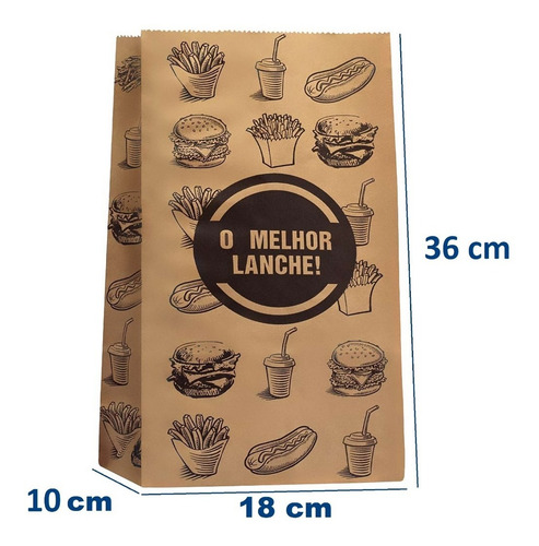 Saco Papel Kraft- M -18x36-impresso Genérico Fast Food 100 U
