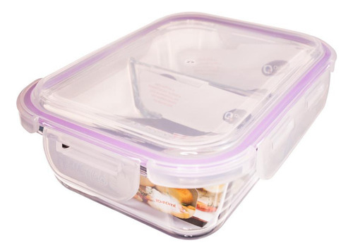 Kit 2 Potes 1040ml De Vidro Hermético Com Divisória Marmita Vidro