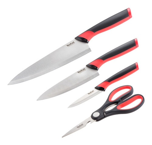 Juego bloque de cuchillos Comfort set completo rojo mas bloque cuchillo chef de 20 cm chef de 15 cm pelador de 9 cm y tijeras t-fal K2219014