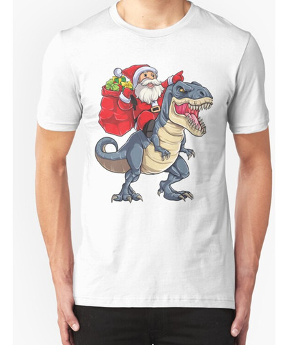Franela  Santa Riding Dinosaur T Rex