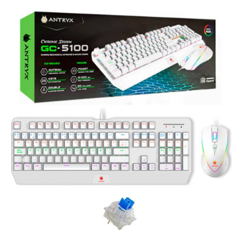 Combo Antryx Teclado Mecanico Y Mouse Gc-5100w Switch Azul