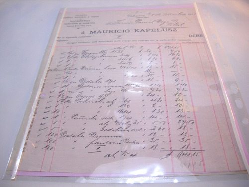 Documento Antiguo Factura Sombrereria Kapelusz 1910 (Usado)