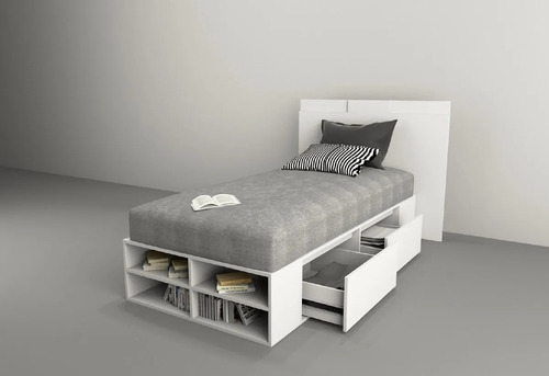 Imagen 2 de 4 de Cama Con Cajones 1 Plaza 4 Cajones Box Sommier Everest