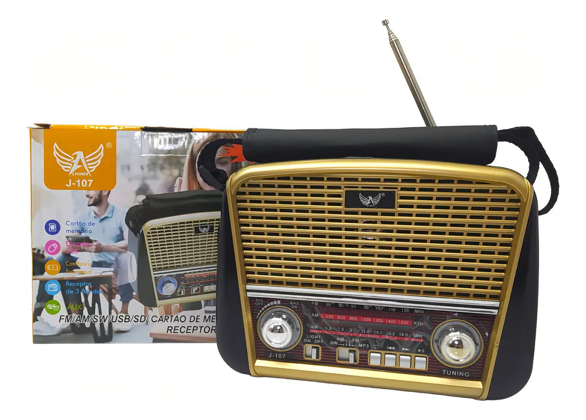 Rádio Retrô Altomex Vintage Retro Bluetooth USB Dourado FM AM SW