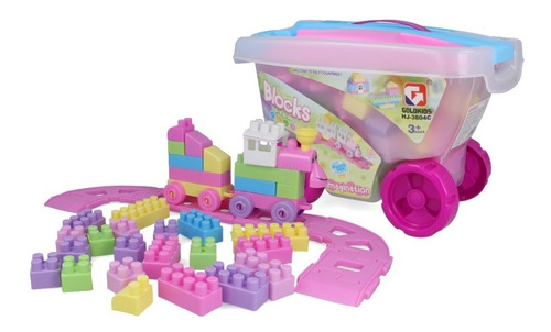 Imagen 1 de 4 de Juego De Bloques En Carro 55 Pcs-ladrillos De Encastre-didác