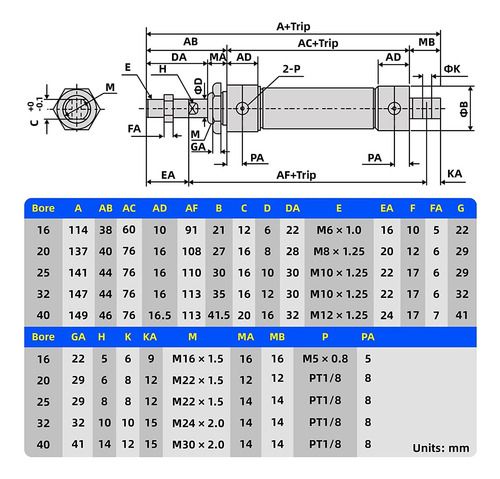 Cilindro Piston Neumatico 25 X 50 Doble Accion Con Conector