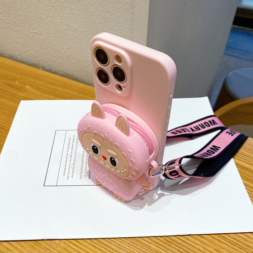 Wu La Funda For Teléfono Con Monedero Labubu Rosa Es Adecuada