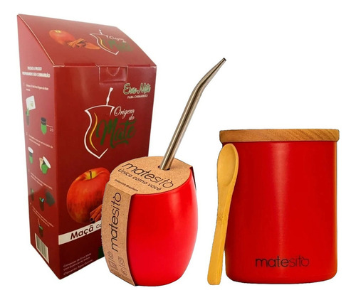 Kit Matesito Chimarrão Cuia + Bomba + Pote + Erva Mate Cor Vermelho