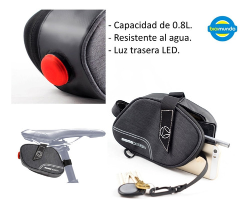 Imagen 2 de 3 de Bolso P/ Asiento Bicicleta Momo Design Impermeable Luz