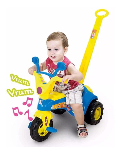 Triciclo Velotrol Infantil Haste Blue Music Menino Cotiplás