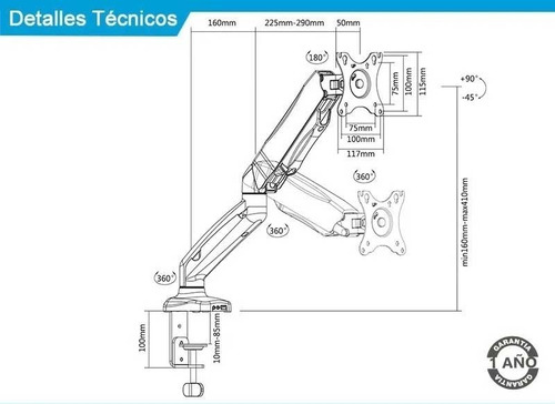 Imagen 5 de 8 de Soporte Monitor Tv 13-27 Brazo Hidráulico Intelaid It-dbgs