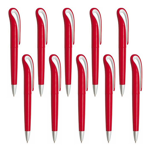 Paquete 10 Bolígrafo Plástico De Color Y Mecanismo Retráctil Exterior Rojo