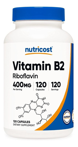 Vitamina B2 Riboflavina 400 Mg 120 Capsulas Nutricost 