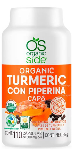 Organic Side Cúrcuma Con Piperina Orgánica 110caps