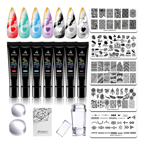 Kit De Estampador De Uñas De Gel, Esmalte De Uñas De 7 Color