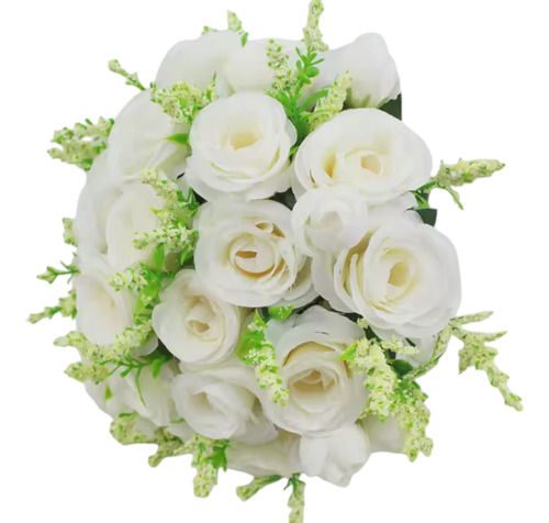 Ramo De Novia Flores Artificiales Rosas Hermosas Para Boda Blanco
