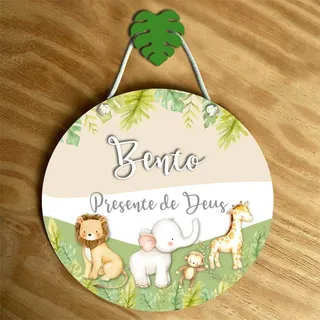 porta maternidade cerquinha safari Placa Porta Maternidade Safári Presente Bege